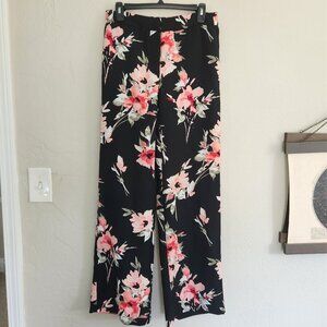 White House Black Market: Black Wide Leg Pant with Flower Print